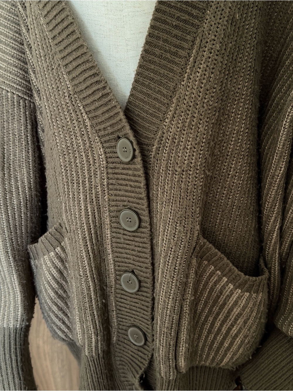 OAK + FORT Brown Ribbed Button-Front V-Neck Cardigan - Picture 2 of 5